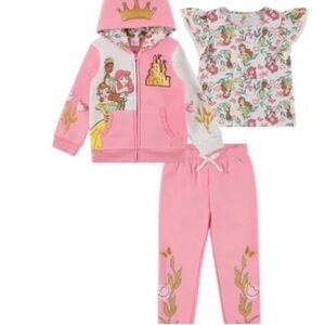 Disney Princess Kids’ 3-piece hoodie set floral top, joggers & jacket girls 3T